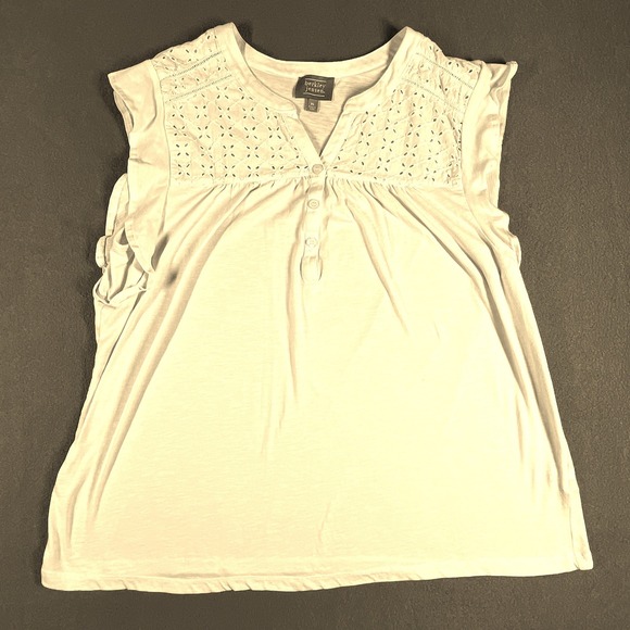 Berkley Jensen Sleeveless Top Eyelet Blouse Casual Shirt Yellow XL - Picture 1 of 7